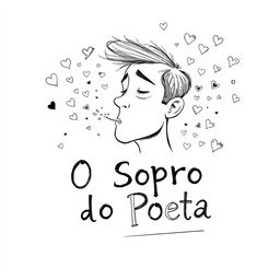 A black and white sketch for a poetry book cover titled "O Sopro do Poeta"