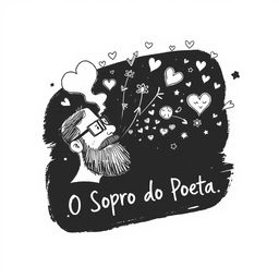 A black and white sketch for a poetry book cover titled "O Sopro do Poeta"