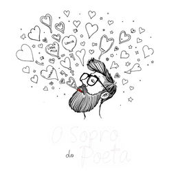 A black and white sketch for a poetry book cover titled "O Sopro do Poeta"