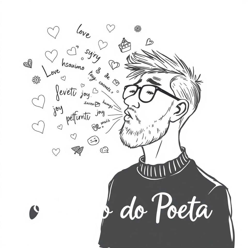 A black and white sketch for a poetry book cover titled "O Sopro do Poeta"