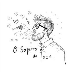 A black and white sketch for a poetry book cover titled "O Sopro do Poeta"