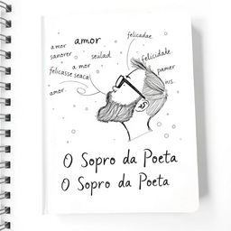 A black and white sketch for the cover of a poetry book titled "O Sopro do Poeta"