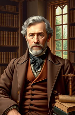 A detailed and vibrant portrait of Karl Ludwig von Haller, a prominent figure in the restoration of political science, set in a historically inspired background that reflects 19th-century Europe