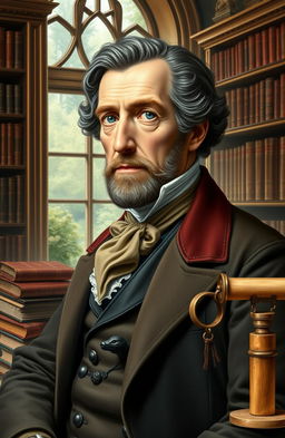 A detailed and vibrant portrait of Karl Ludwig von Haller, a prominent figure in the restoration of political science, set in a historically inspired background that reflects 19th-century Europe