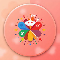 An abstract circular icon representing the concept of 'Best Quizzes Reddit', featuring a vibrant explosion of colors symbolizing creativity and engagement