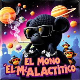 A vibrant and colorful music album cover featuring a black character doll wearing dark space glasses