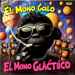 A vibrant and colorful music album cover featuring a black character doll wearing dark space glasses