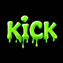 A vibrant, 2D design featuring the word 'KICK' in bold, green letters that appear to be melting like slime