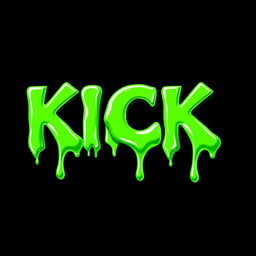 A vibrant, 2D design featuring the word 'KICK' in bold, green letters that appear to be melting like slime