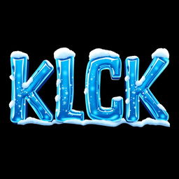 A striking, 2D design featuring the word 'KICK' in bold, icy blue letters that look frozen, with a glossy, reflective texture reminiscent of ice