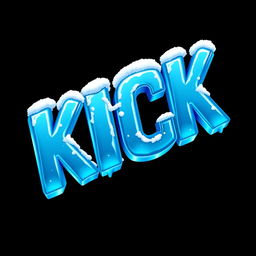 A striking, 2D design featuring the word 'KICK' in bold, icy blue letters that look frozen, with a glossy, reflective texture reminiscent of ice