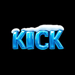 A striking, 2D design featuring the word 'KICK' in bold, icy blue letters that look frozen, with a glossy, reflective texture reminiscent of ice