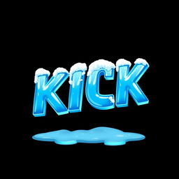 A striking, 2D design featuring the word 'KICK' in bold, icy blue letters that look frozen, with a glossy, reflective texture reminiscent of ice