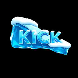 A captivating 2D illustration featuring a blue rectangle designed to look like a piece of ice, with the word 'KICK' boldly displayed in the center in a frozen blue font