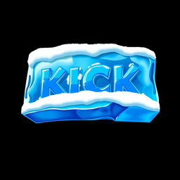 A captivating 2D illustration featuring a blue rectangle designed to look like a piece of ice, with the word 'KICK' boldly displayed in the center in a frozen blue font