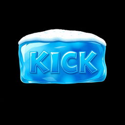 A captivating 2D illustration featuring a blue rectangle designed to look like a piece of ice, with the word 'KICK' boldly displayed in the center in a frozen blue font