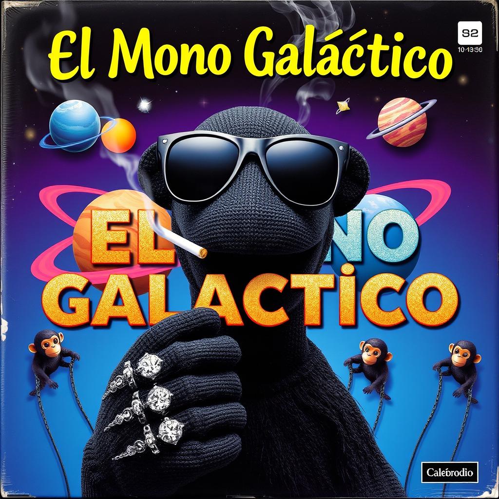 A vibrant music album cover featuring a black puppet with dark sunglasses and a cigarette in its mouth, with smoke rising from the cigarette