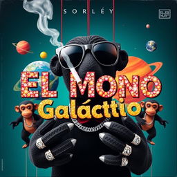 A vibrant music album cover featuring a black puppet with dark sunglasses and a cigarette in its mouth, with smoke rising from the cigarette