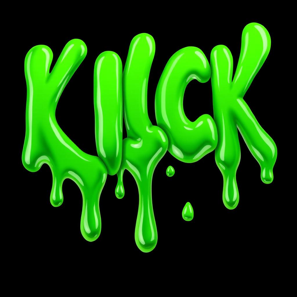 A dynamic 2D illustration featuring the word 'KICK' in vibrant green letters that appear to be melting like slime