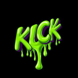 A dynamic 2D illustration featuring the word 'KICK' in vibrant green letters that appear to be melting like slime