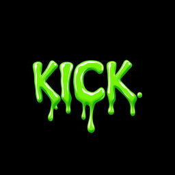 A dynamic 2D illustration featuring the word 'KICK' in vibrant green letters that appear to be melting like slime