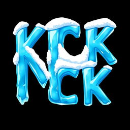 A vibrant 2D illustration showcasing the word 'KICK' in bold, icy blue letters that appear frozen, featuring a glossy and reflective ice-like texture