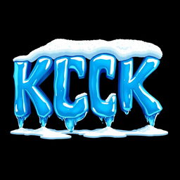 A vibrant 2D illustration showcasing the word 'KICK' in bold, icy blue letters that appear frozen, featuring a glossy and reflective ice-like texture