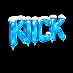 A vibrant 2D illustration showcasing the word 'KICK' in bold, icy blue letters that appear frozen, featuring a glossy and reflective ice-like texture