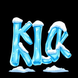 A stunning 2D illustration featuring the word 'KICK' in bold, icy blue letters that resemble frozen ice, complete with a glossy, shimmering surface