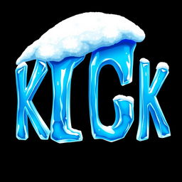 A stunning 2D illustration featuring the word 'KICK' in bold, icy blue letters that resemble frozen ice, complete with a glossy, shimmering surface