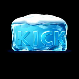 A captivating 2D illustration of a rectangular block of blue ice featuring the word 'KICK' prominently embossed on its surface