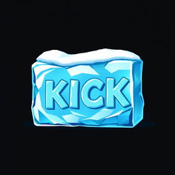 A captivating 2D illustration of a rectangular block of blue ice featuring the word 'KICK' prominently embossed on its surface