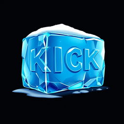 A captivating 2D illustration of a rectangular block of blue ice featuring the word 'KICK' prominently embossed on its surface