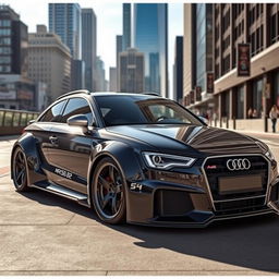 A powerful Audi S2 B4 Berlina with a wide body kit, showcasing an aggressive and sporty design