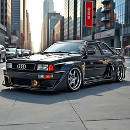 A powerful Audi S2 B4 Berlina with a wide body kit, showcasing an aggressive and sporty design