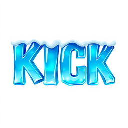 A vibrant 2D illustration displaying the word 'KICK' in bold, icy blue letters that resemble frozen ice, featuring a glossy and reflective texture