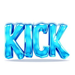 A vibrant 2D illustration displaying the word 'KICK' in bold, icy blue letters that resemble frozen ice, featuring a glossy and reflective texture