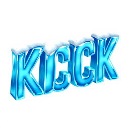 A vibrant 2D illustration displaying the word 'KICK' in bold, icy blue letters that resemble frozen ice, featuring a glossy and reflective texture