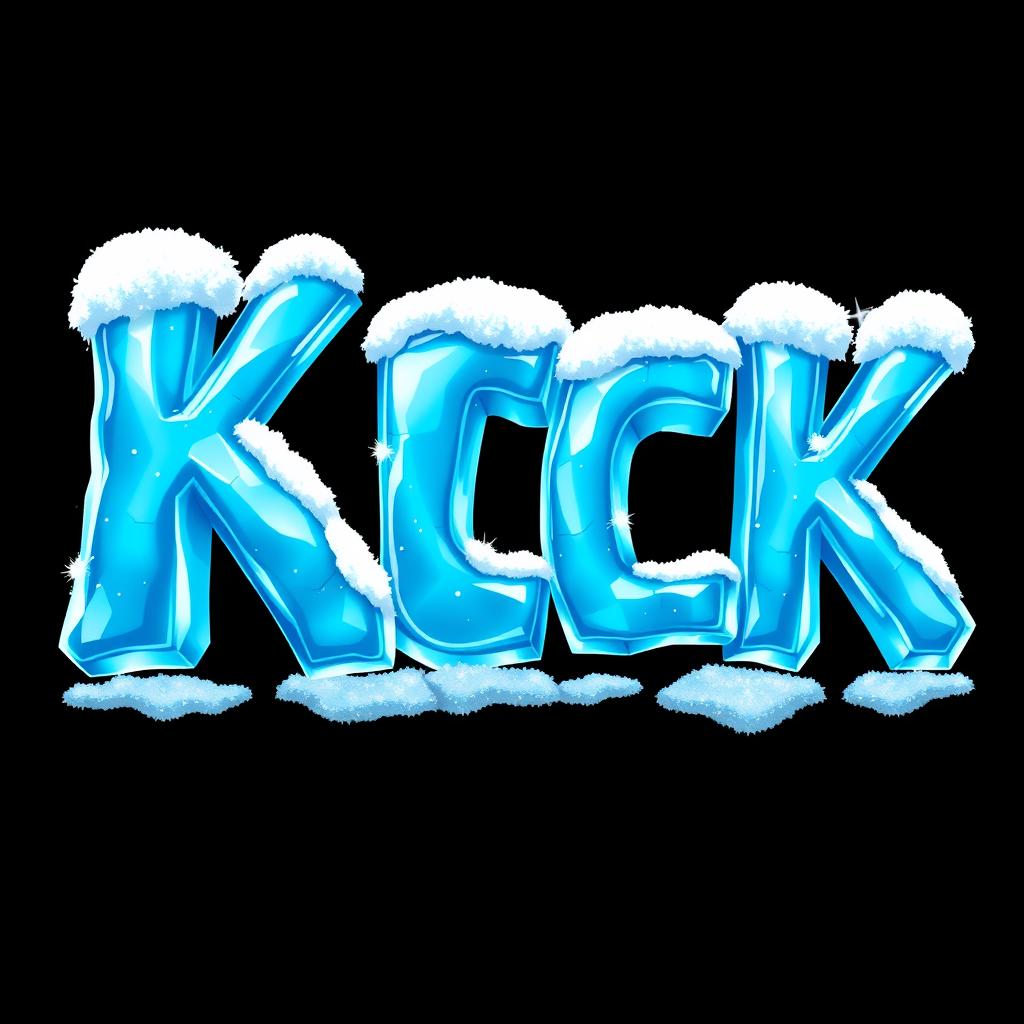 A vibrant 2D illustration showcasing the word 'KICK' in bold, icy blue letters that appear to be made of frozen ice, highlighting a glossy, reflective texture