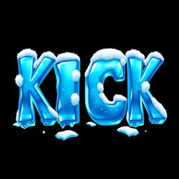 A vibrant 2D illustration showcasing the word 'KICK' in bold, icy blue letters that appear to be made of frozen ice, highlighting a glossy, reflective texture