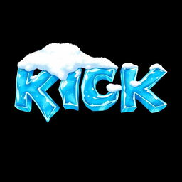 A vibrant 2D illustration showcasing the word 'KICK' in bold, icy blue letters that appear to be made of frozen ice, highlighting a glossy, reflective texture