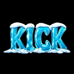 A vibrant 2D illustration showcasing the word 'KICK' in bold, icy blue letters that appear to be made of frozen ice, highlighting a glossy, reflective texture