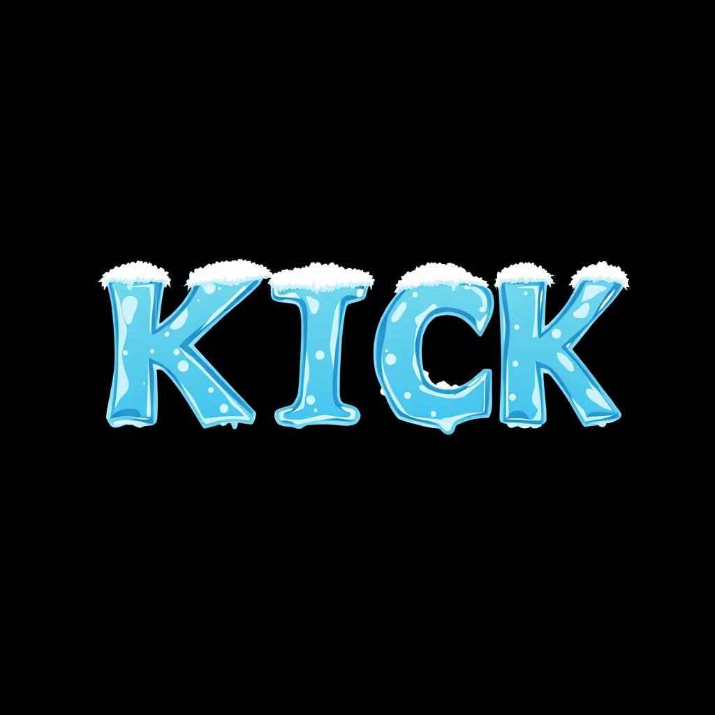 A simple yet striking 2D design featuring the word 'KICK' in bold, icy blue letters that mimic the appearance of frozen ice