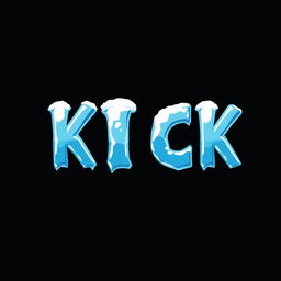 A simple yet striking 2D design featuring the word 'KICK' in bold, icy blue letters that mimic the appearance of frozen ice