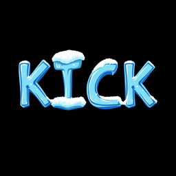 A simple yet striking 2D design featuring the word 'KICK' in bold, icy blue letters that mimic the appearance of frozen ice