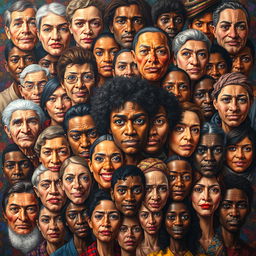 A striking, artistic composition featuring one hundred unique faces, each representing a different life story