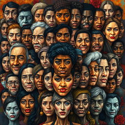 A striking, artistic composition featuring one hundred unique faces, each representing a different life story