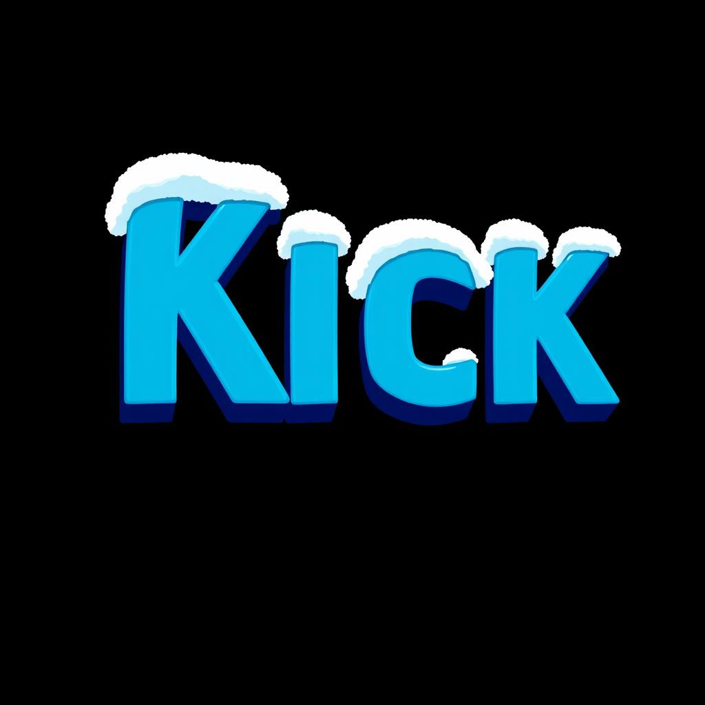 A bold 2D illustration of the word 'KICK' in striking blue letters set against a solid black background