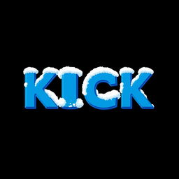 A bold 2D illustration of the word 'KICK' in striking blue letters set against a solid black background