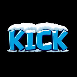 A bold 2D illustration of the word 'KICK' in striking blue letters set against a solid black background